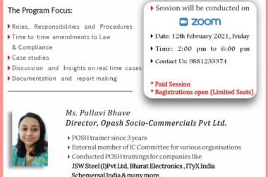 Open workshop for Internal Committee Members – POSH.(Prevention Of Sexual Harassment at Workplace)