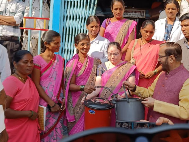 SAGY - Waste Management. Dustbin distribution by Shri Prakash Jawdekar